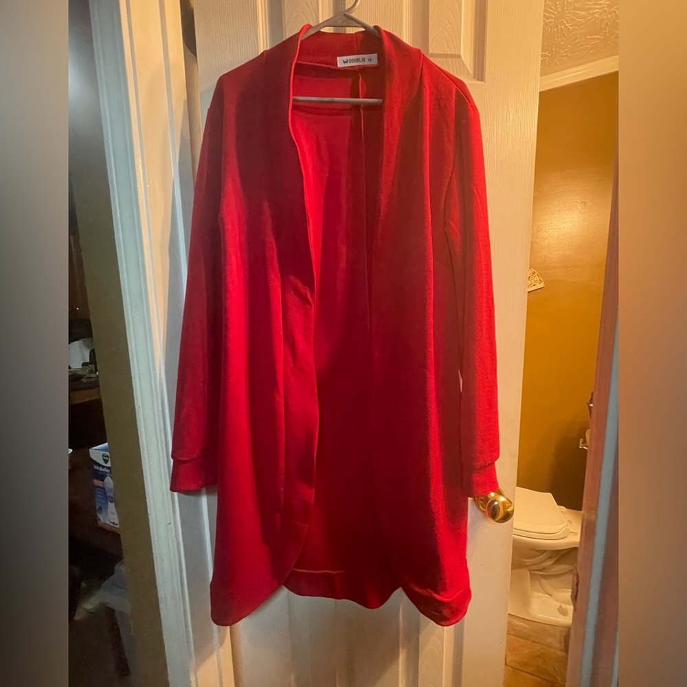 Women’s Red Open-Front Sweater Cardigan